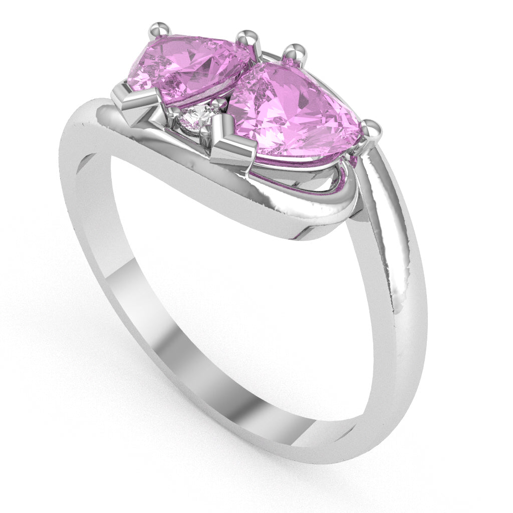2 Hearts In Love Lab-Created Pink Sapphire Diamond Promise Ring In 14k White Gold