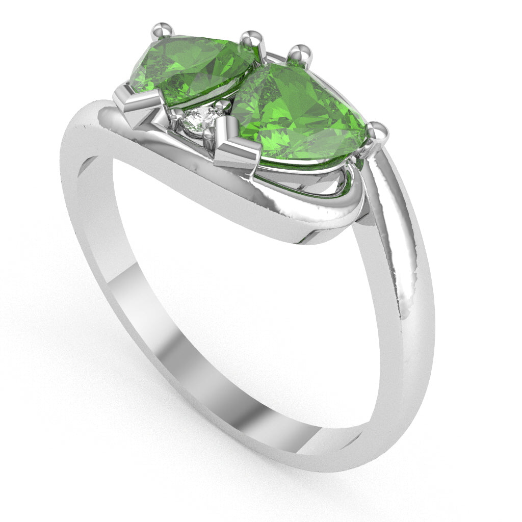 2 Hearts In Love Peridot Diamond Promise Ring In 14k White Gold