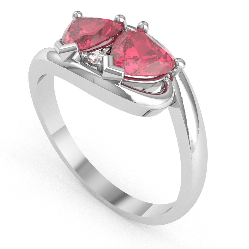 2 Hearts In Love Pink Tourmaline Diamond Promise Ring In 14k White Gold