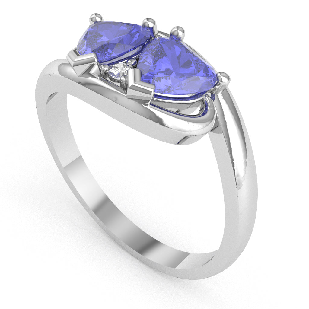 2 Hearts In Love Tanzanite Diamond Promise Ring In 14k White Gold