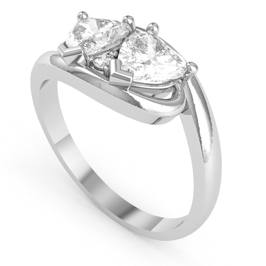 2 Hearts In Love White Topaz Diamond Promise Ring In 14k White Gold