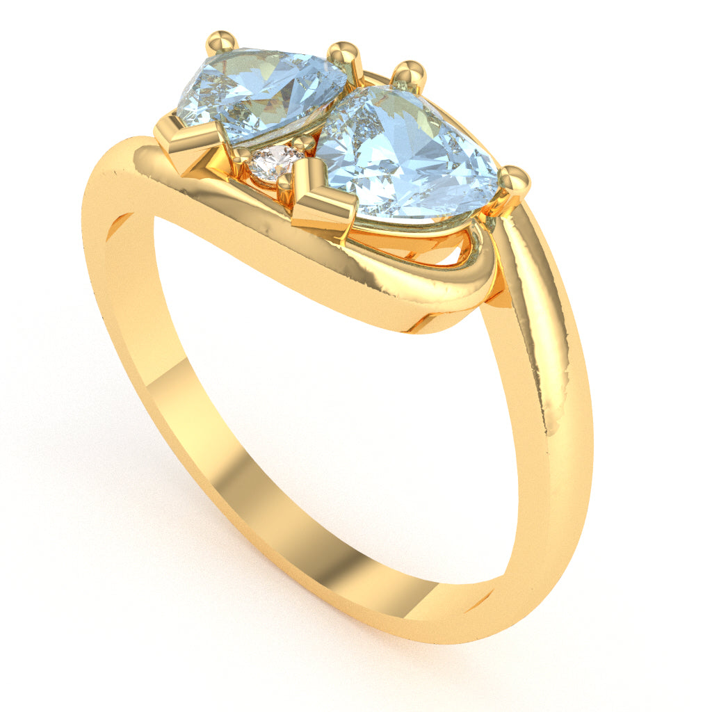 2 Hearts In Love Aquamarine Diamond Promise Ring In 14k Yellow Gold