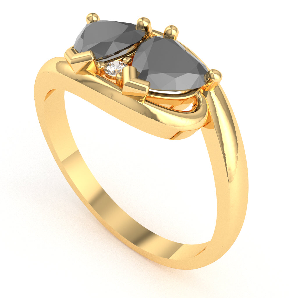 2 Hearts In Love Black Onyx Diamond Promise Ring In 14k Yellow Gold