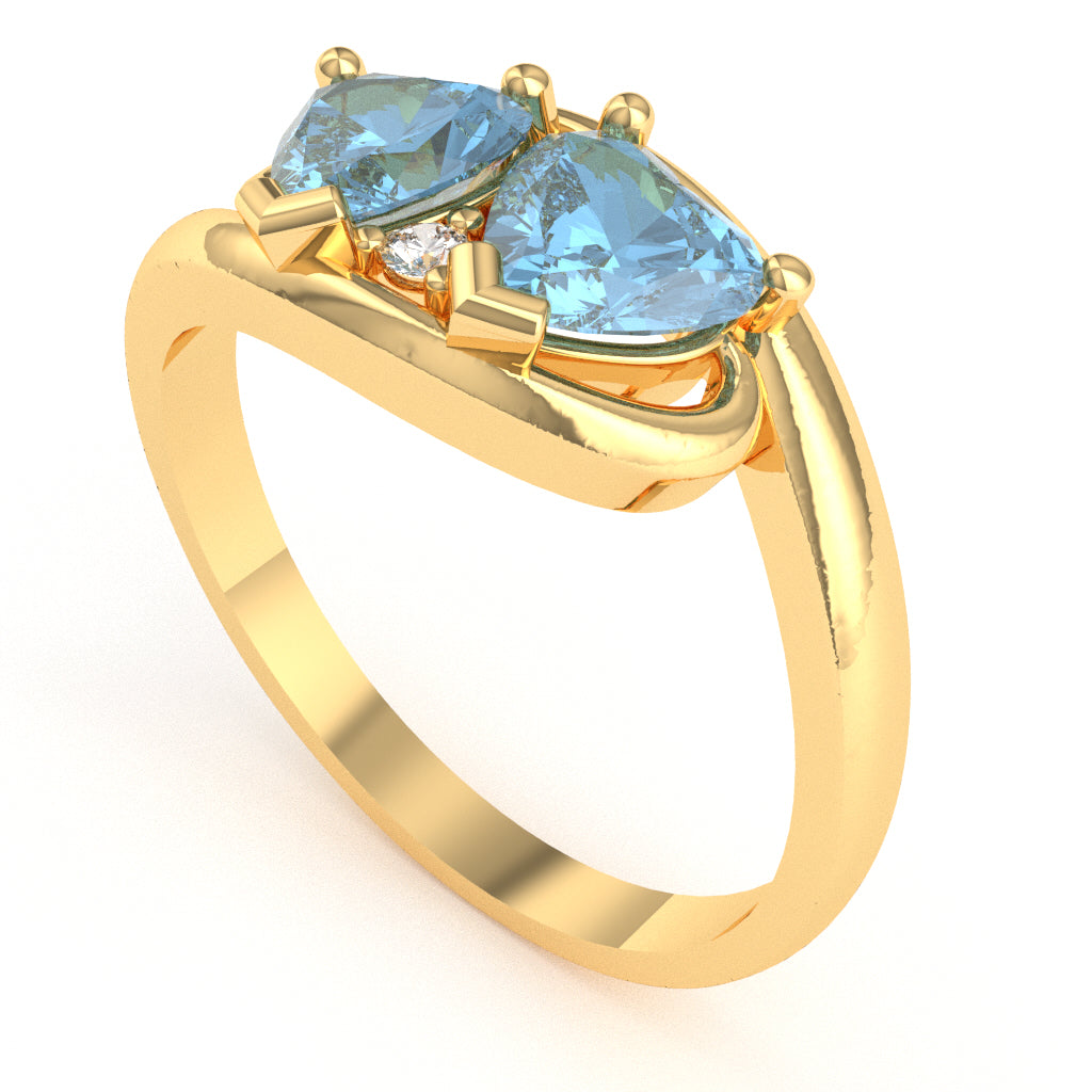 2 Hearts In Love Blue Topaz Diamond Promise Ring In 14k Yellow Gold