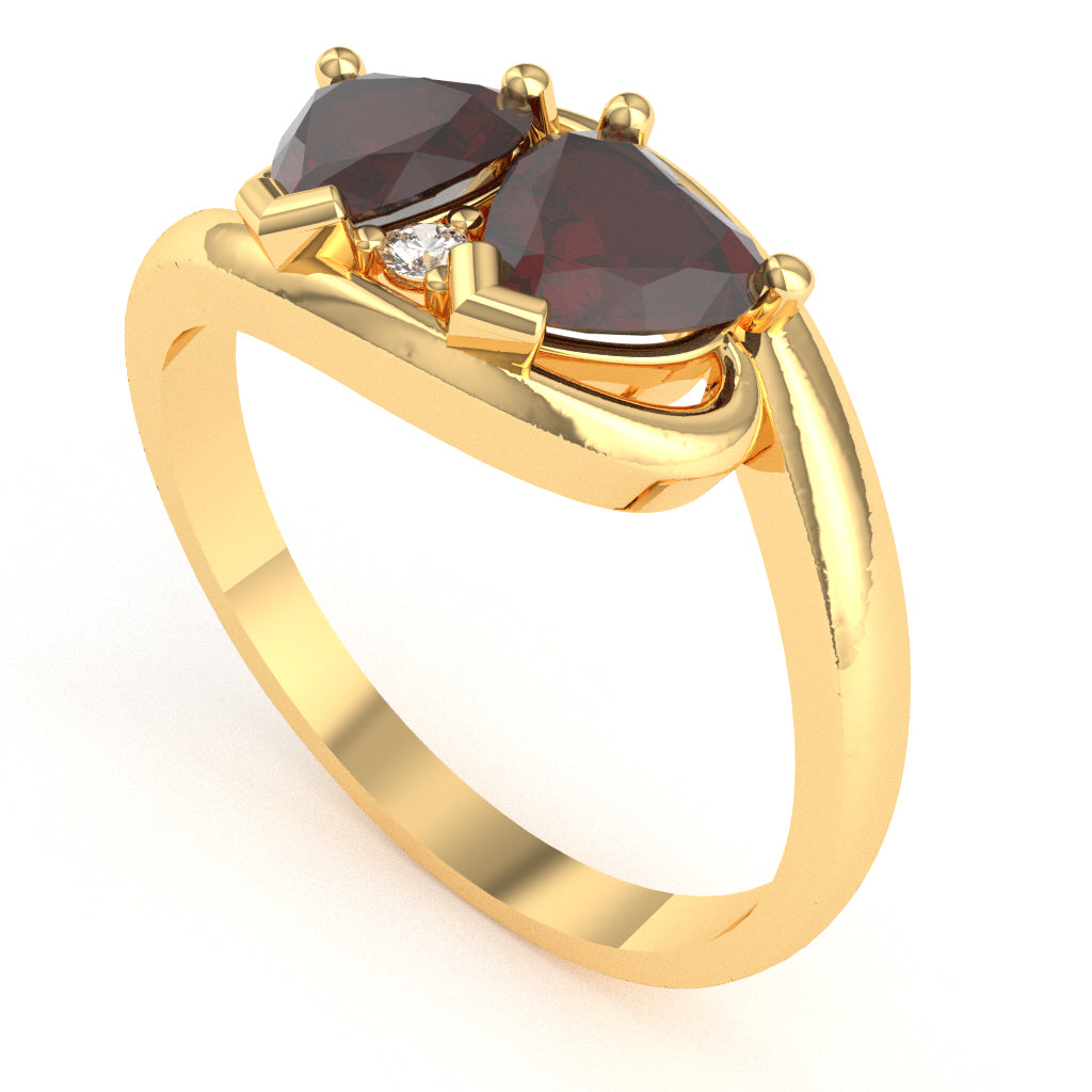 2 Hearts In Love Garnet Diamond Promise Ring In 14k Yellow Gold
