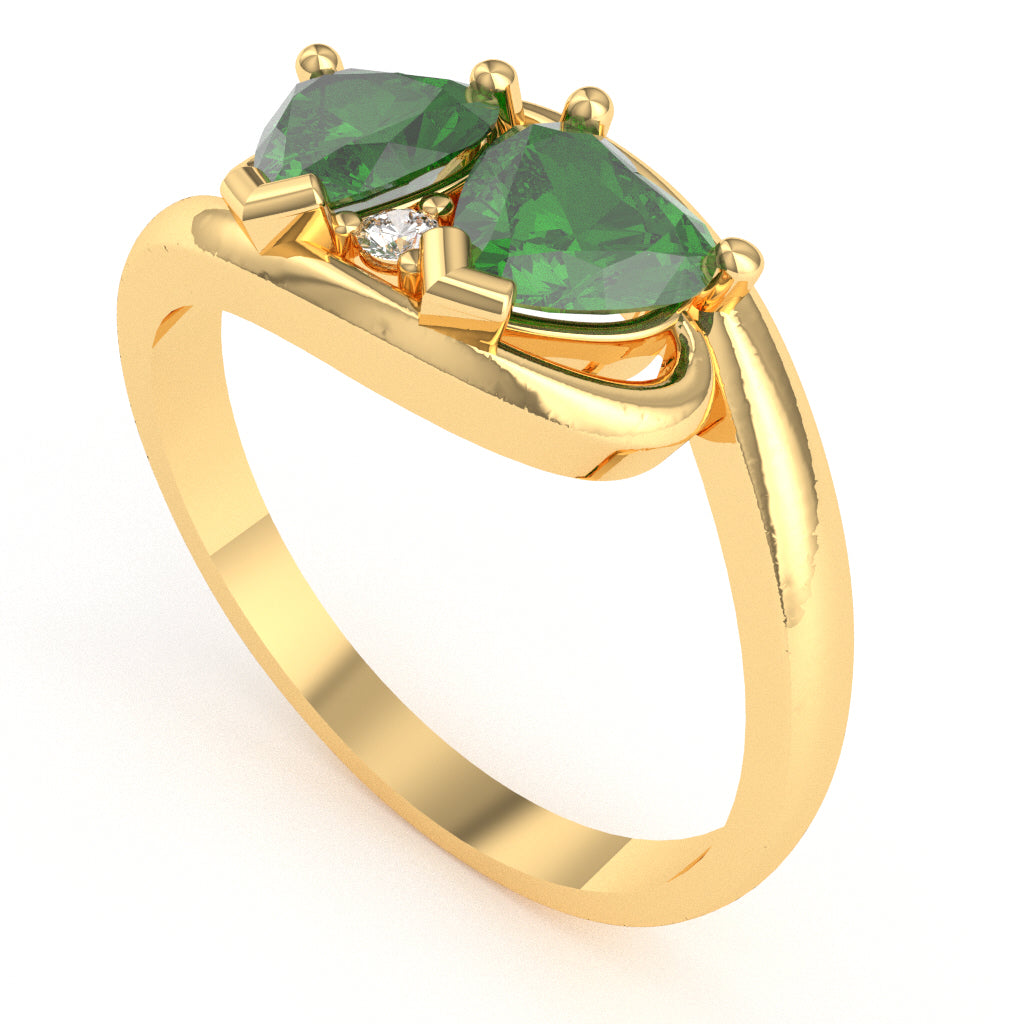 2 Hearts In Love Lab-Created Emerald Diamond Promise Ring In 14k Yellow Gold