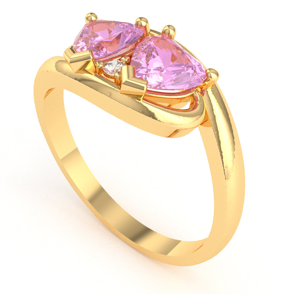 2 Hearts In Love Lab-Created Pink Sapphire Diamond Promise Ring In 14k Yellow Gold