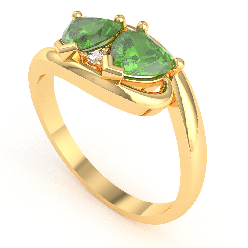 2 Hearts In Love Peridot Diamond Promise Ring In 14k Yellow Gold