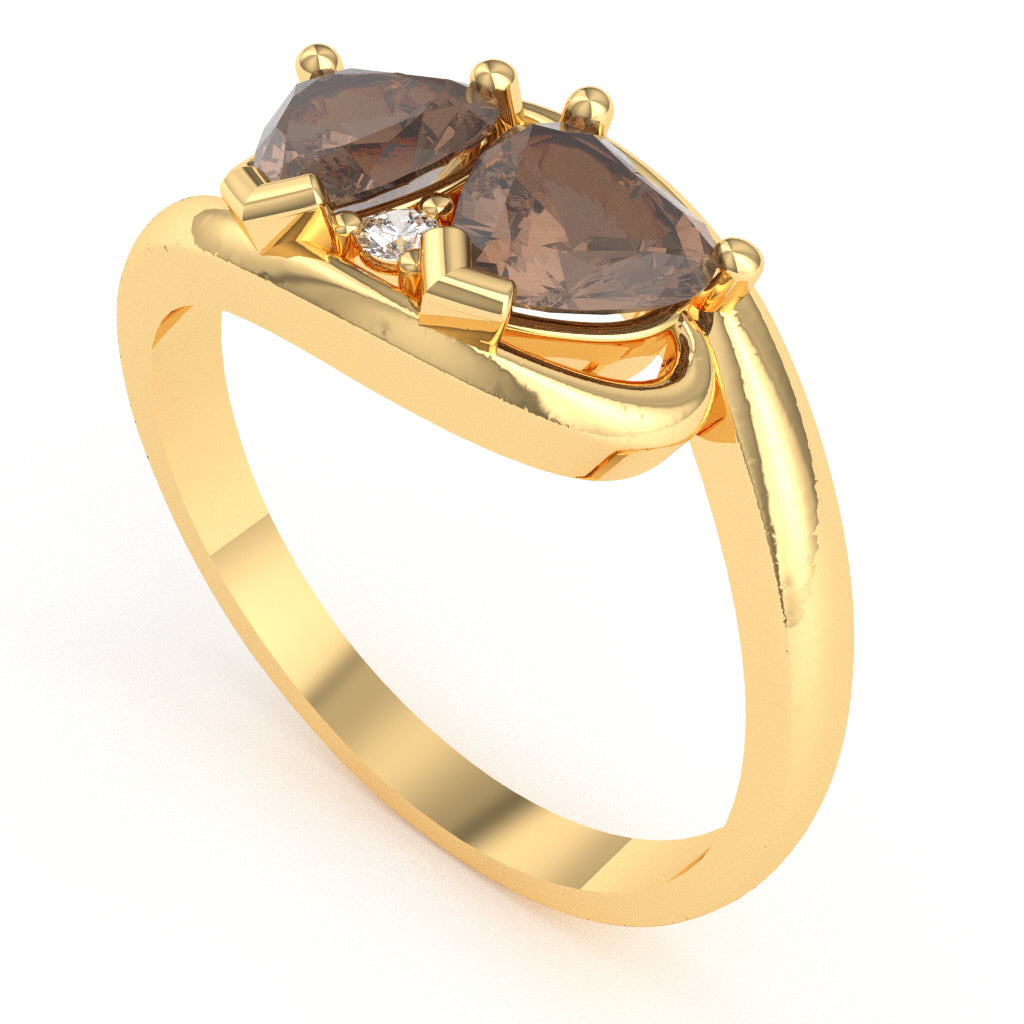 2 Hearts In Love Smoky Quartz Diamond Promise Ring In 14k Yellow Gold