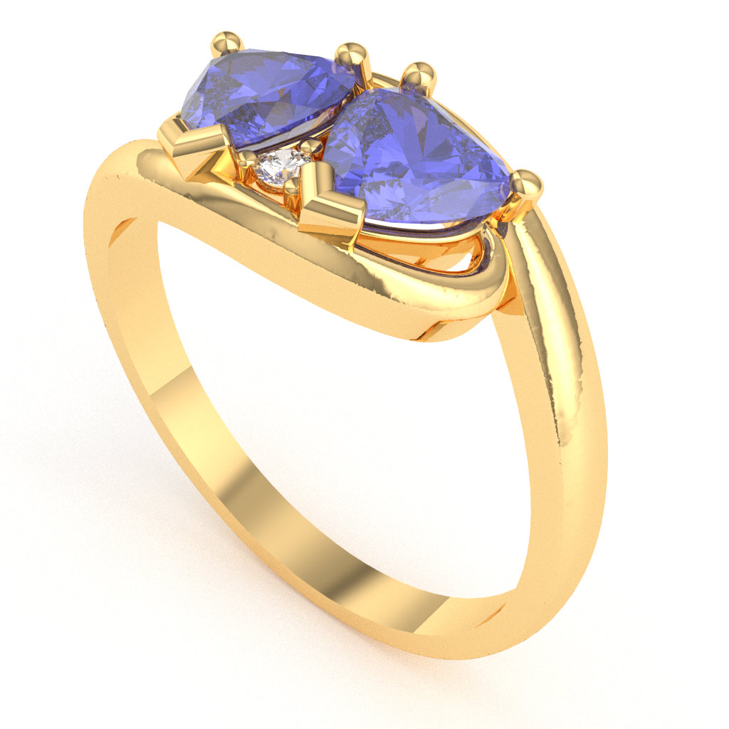 2 Hearts In Love Tanzanite Diamond Promise Ring In 14k Yellow Gold