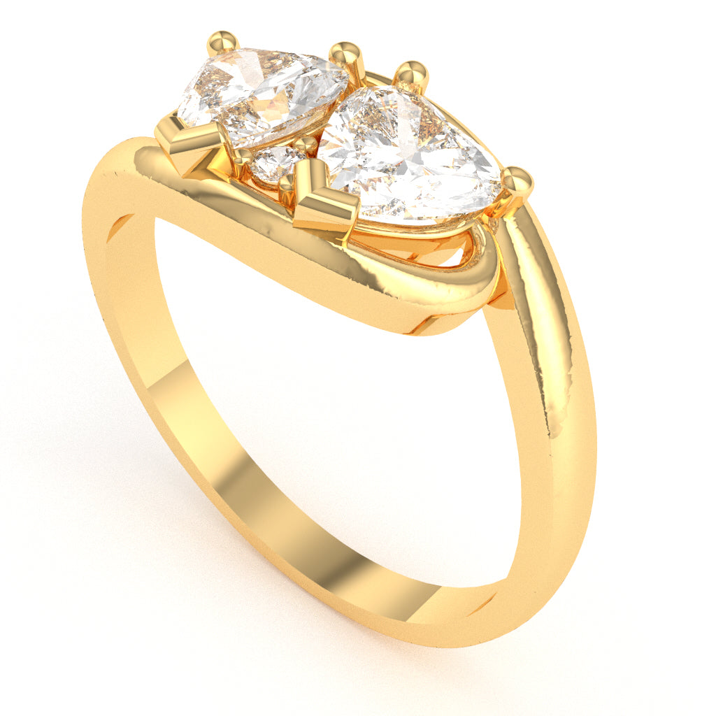2 Hearts In Love White Topaz Diamond Promise Ring In 14k Yellow Gold