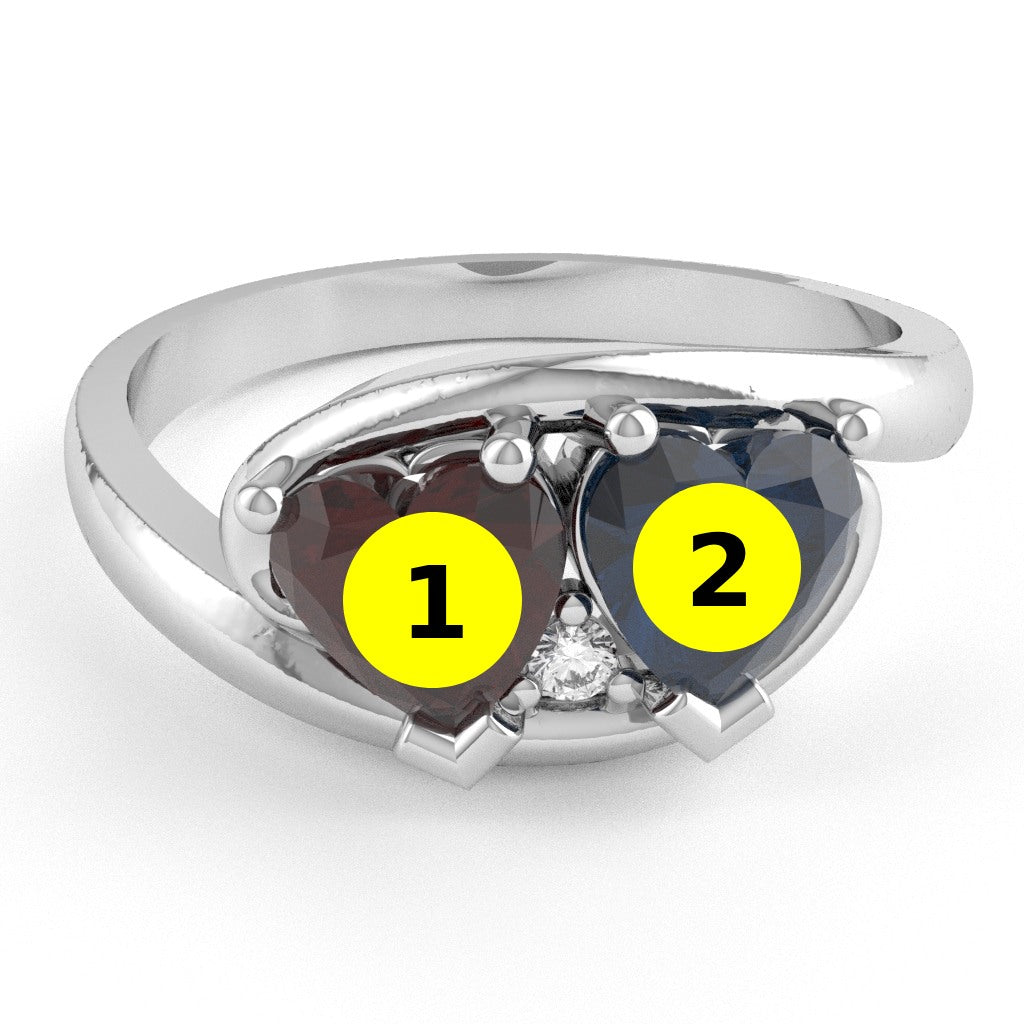 Customizable Gemstone Diamond 2 Hearts In Love Promise Ring In 10k White Gold