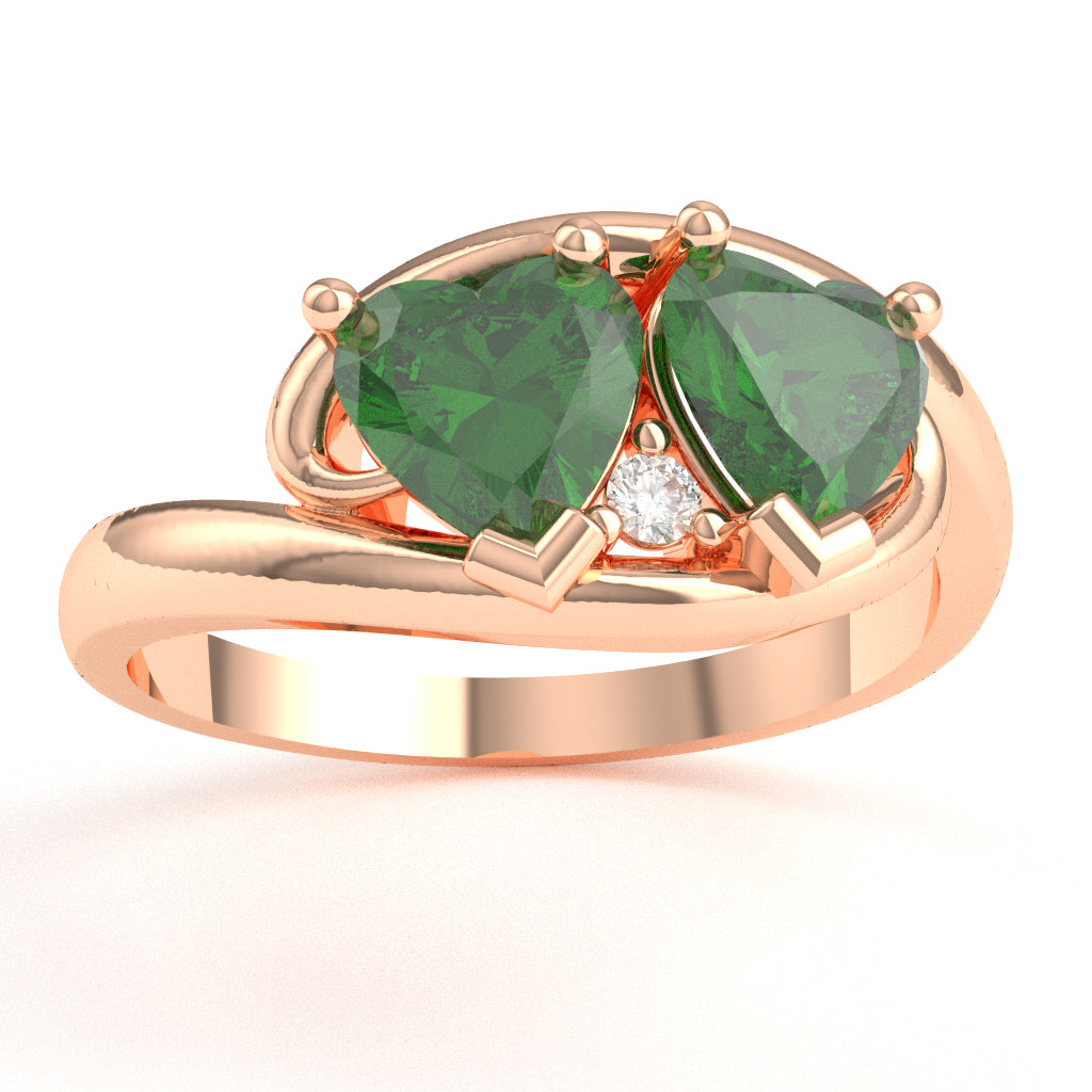 2 Hearts In Love Lab-Created Emerald Diamond Promise Ring In 10k Rose Gold