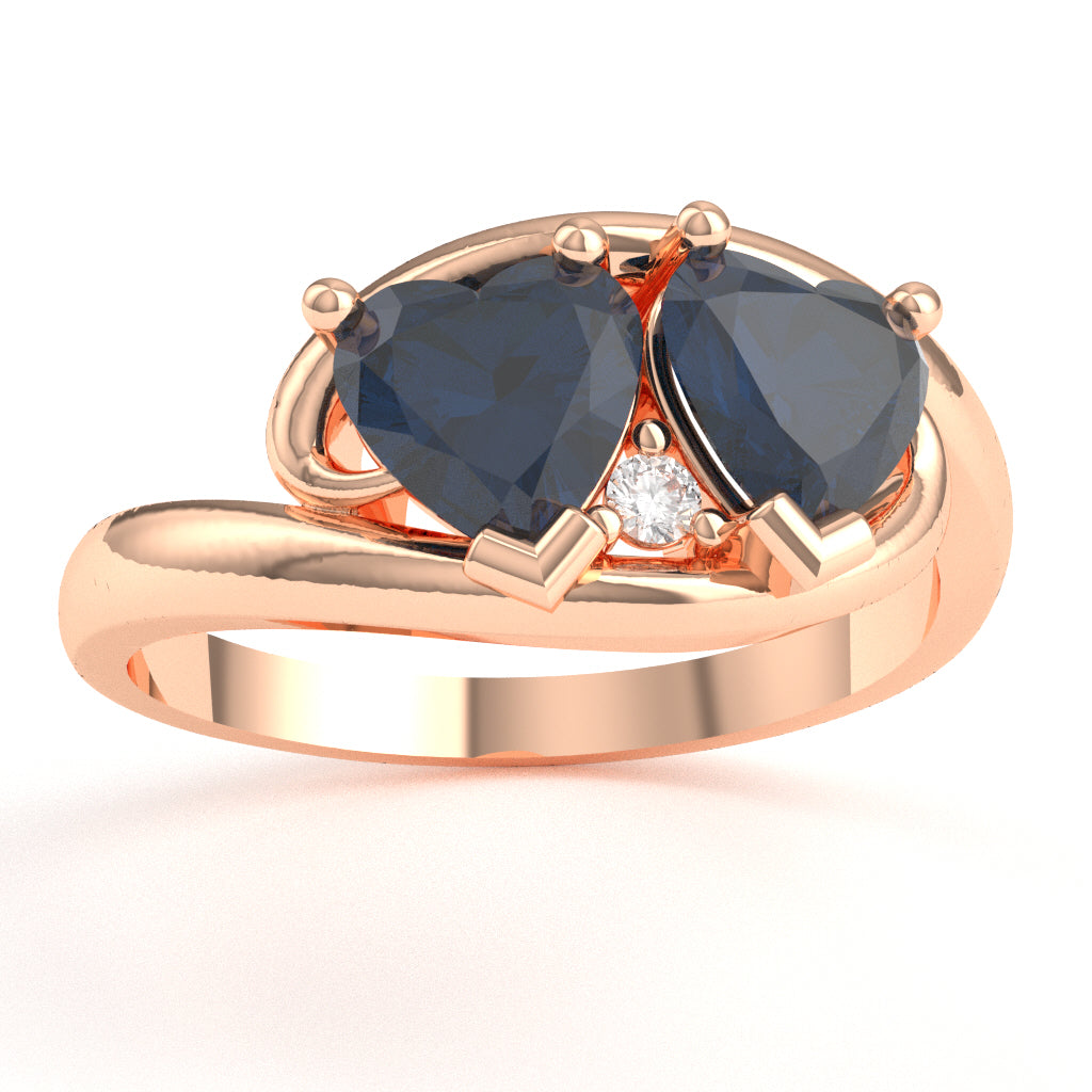 2 Hearts In Love Lab-Created Sapphire Diamond Promise Ring In 10k Rose Gold