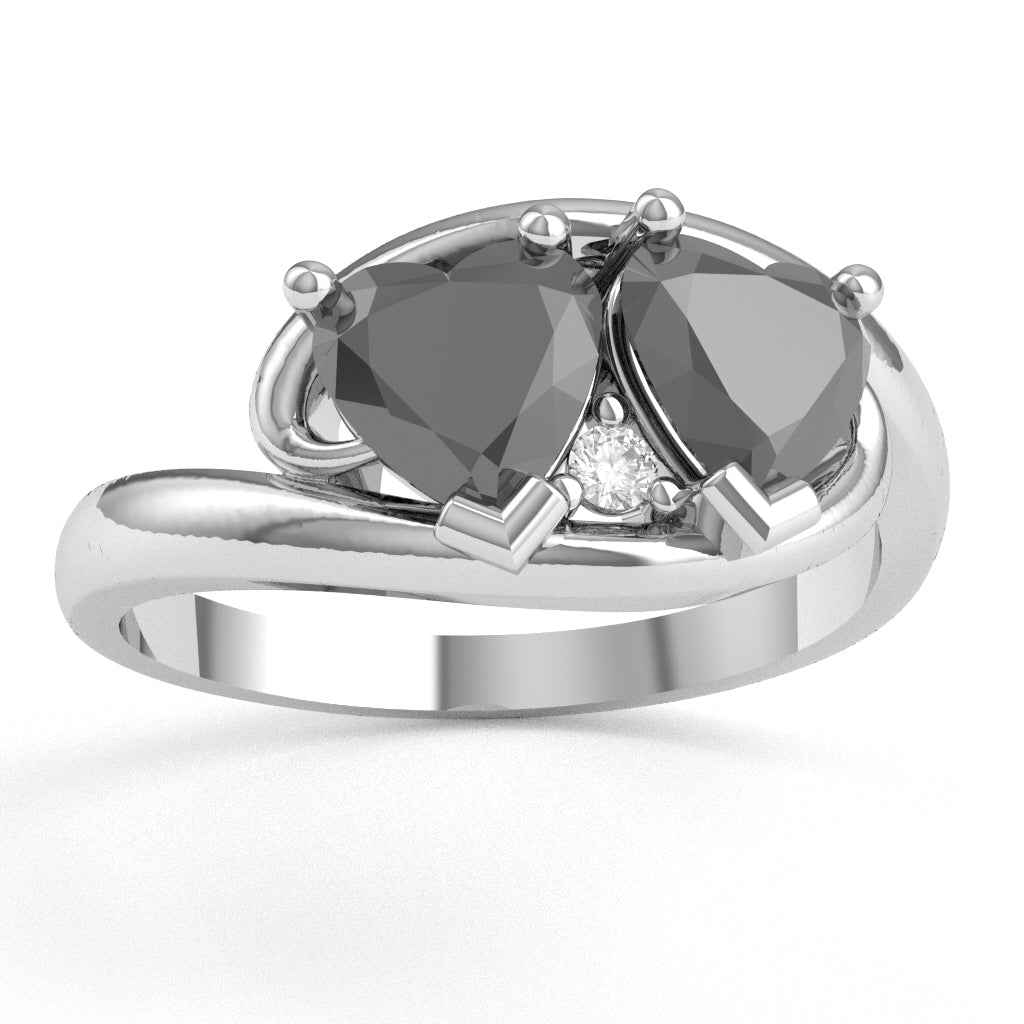 2 Hearts In Love Black Onyx Diamond Promise Ring In 10k White Gold