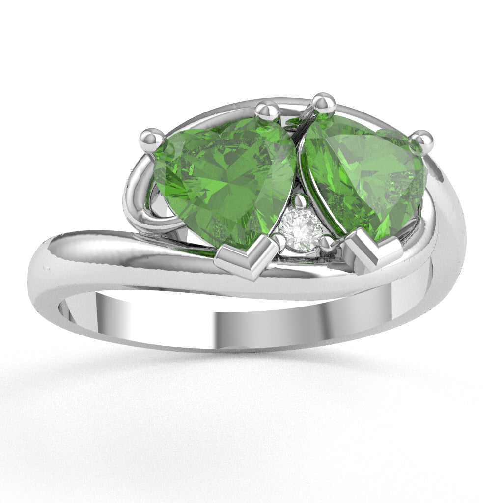 2 Hearts In Love Peridot Diamond Promise Ring In 10k White Gold