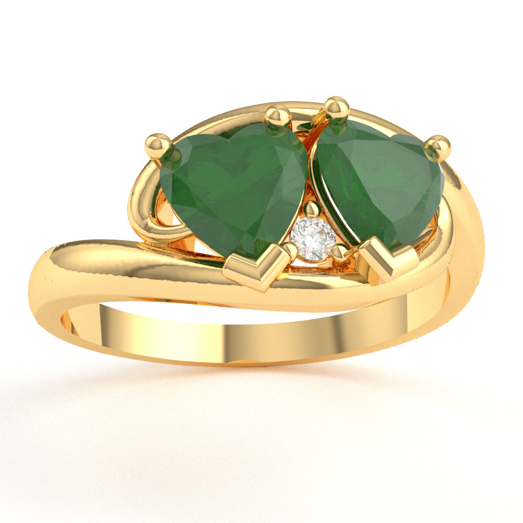 2 Hearts In Love Emerald Diamond Promise Ring In 10k Yellow Gold