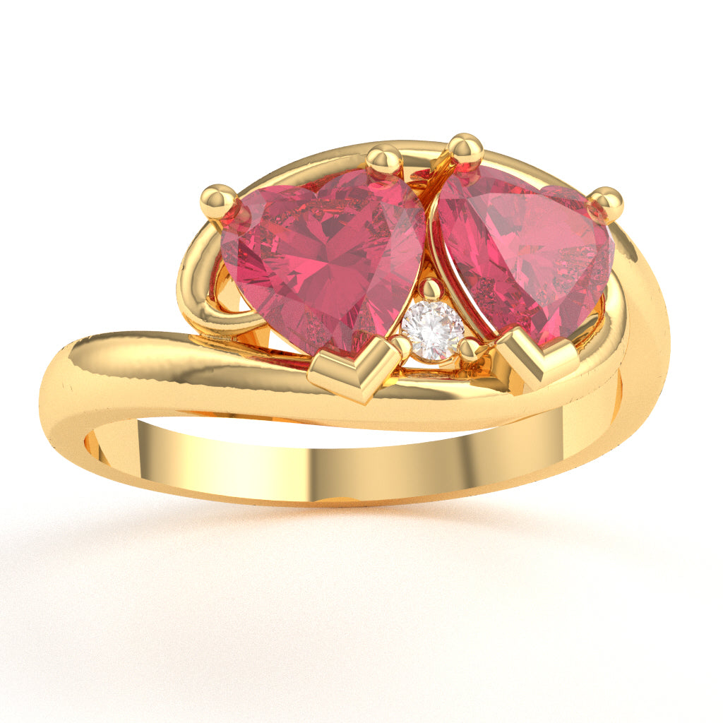 2 Hearts In Love Pink Tourmaline Diamond Promise Ring In 10k Yellow Gold