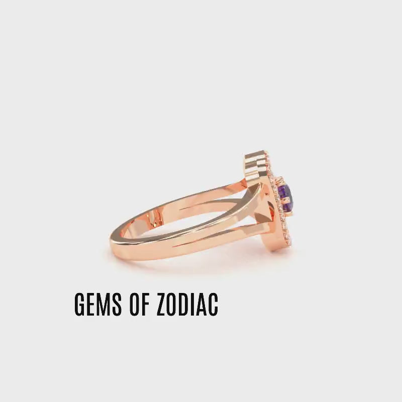 Split Band Lab-Created Sapphire Diamond Cocktail Ring In 14k Yellow Gold