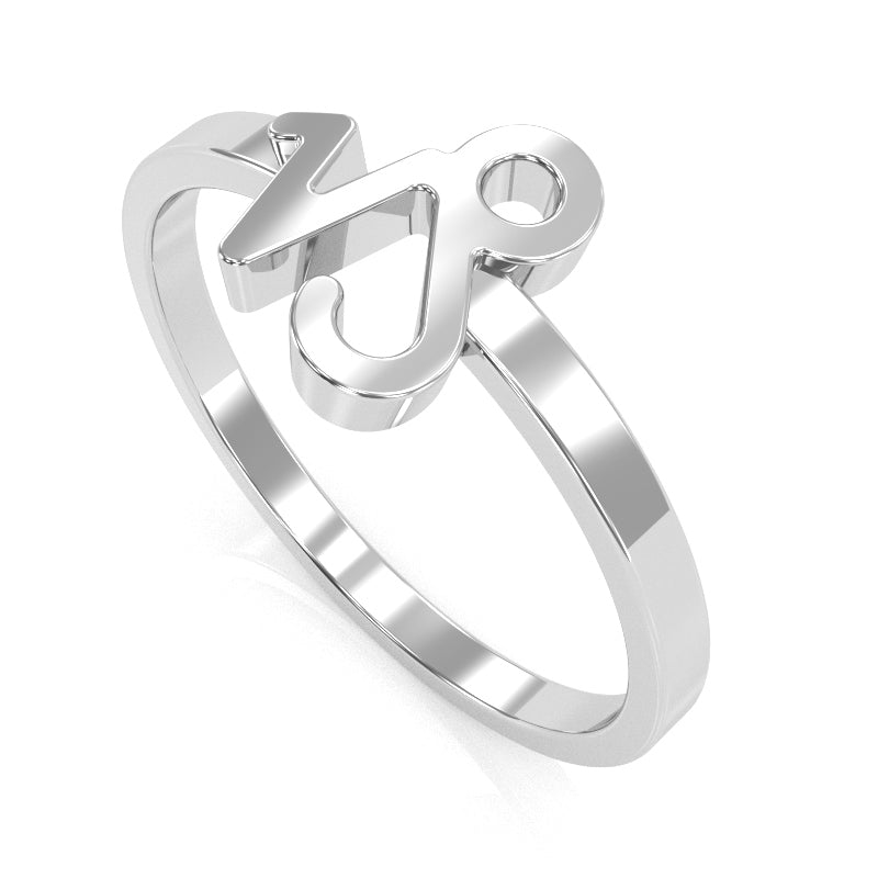 Capricorn Zodiac Sign Ring In Solid 14k White Gold