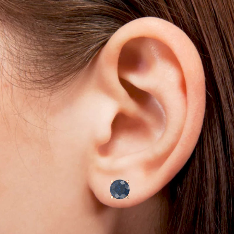 Lab-Created Sapphire 6mm Round Stud Earrings in 10k Yellow Gold