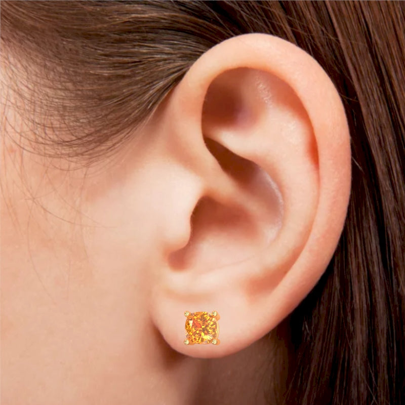 Citrine 6mm Cushion Stud Earrings in 10k Yellow Gold