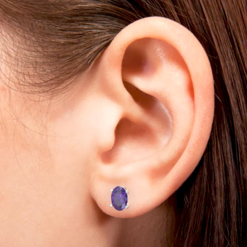 Amethyst 8x6mm Oval Stud Earrings in 10k White Gold