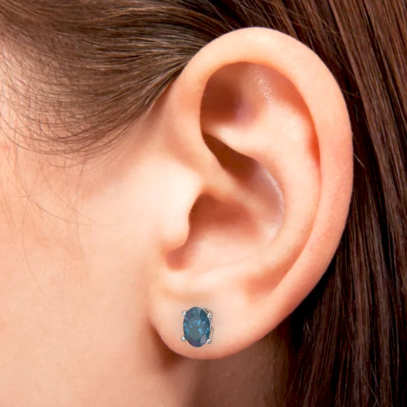 Lab-Created Alexandrite 8x6mm Oval Stud Earrings in 10k White Gold
