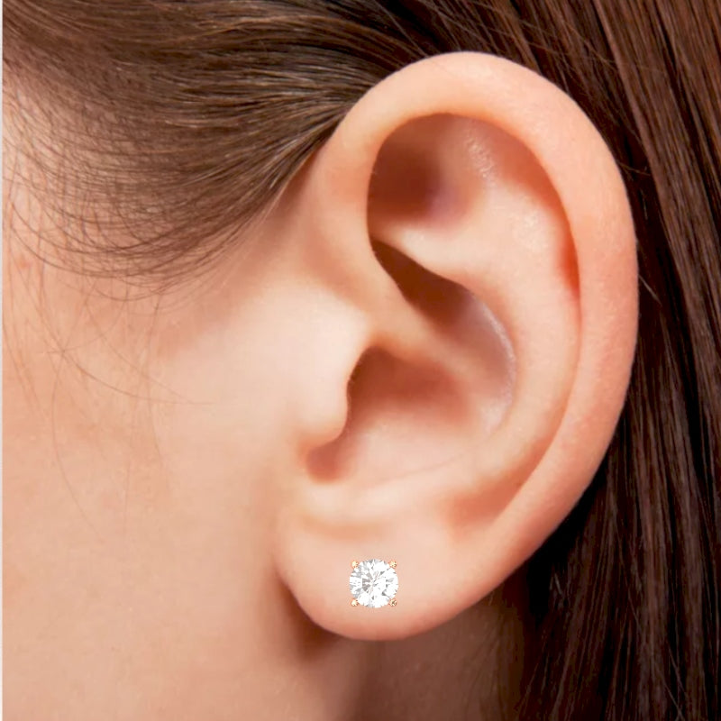 White Topaz 5mm Round Stud Earrings in 10k Rose Gold