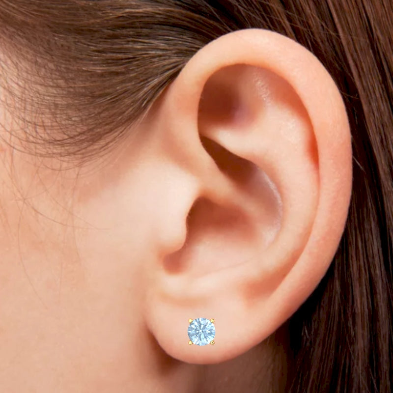 Aquamarine 5mm Round Stud Earrings in 10k Yellow Gold