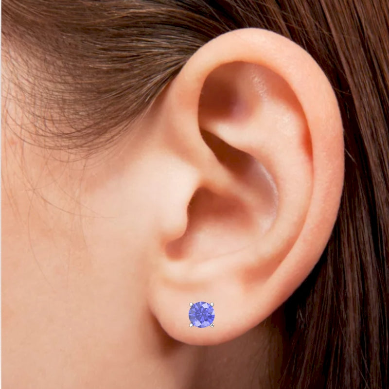Tanzanite 5mm Round Stud Earrings in 10k White Gold