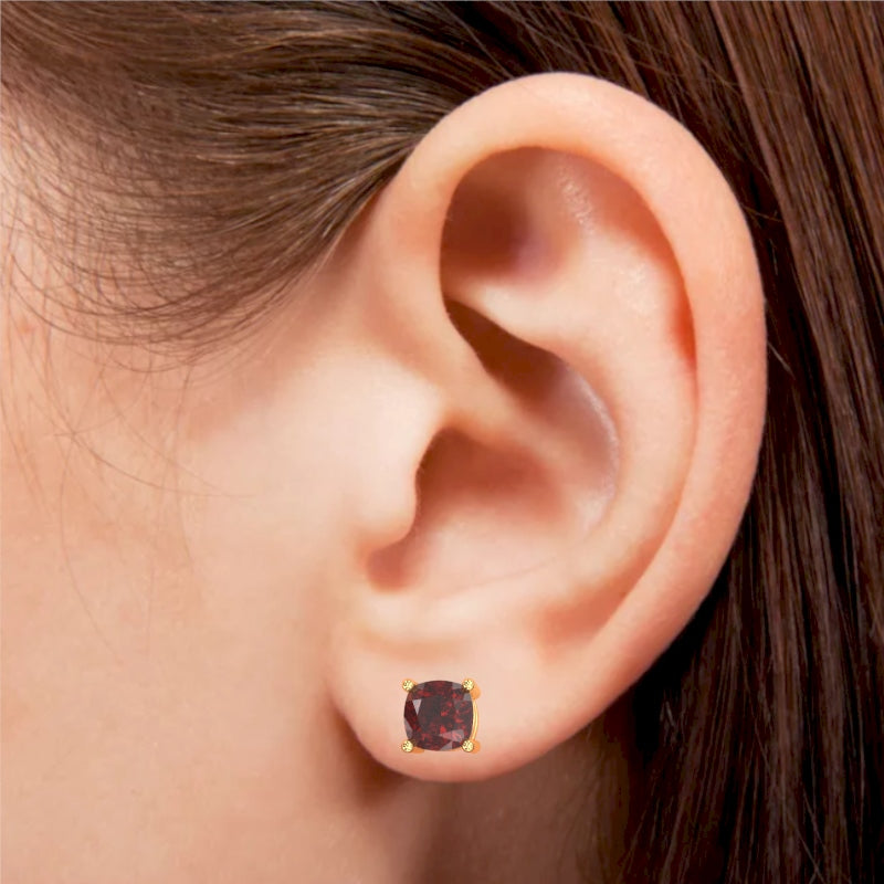Lab-Created Ruby 5mm Cushion Stud Earrings in 10k Yellow Gold