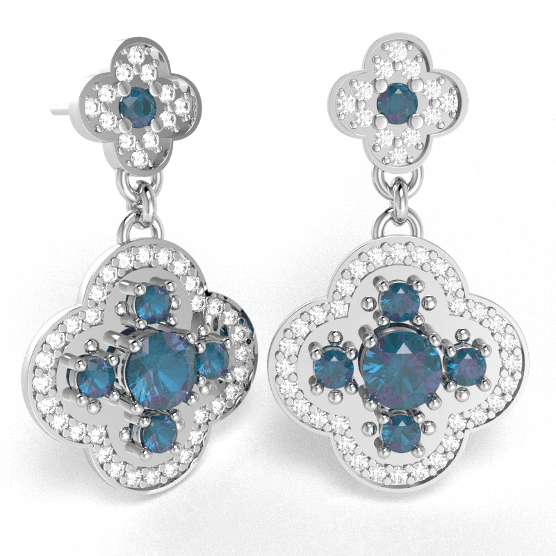 Shamrock Clover Flower Leaf Lab-Created Alexandrite Diamond Earrings In 10k White Gold