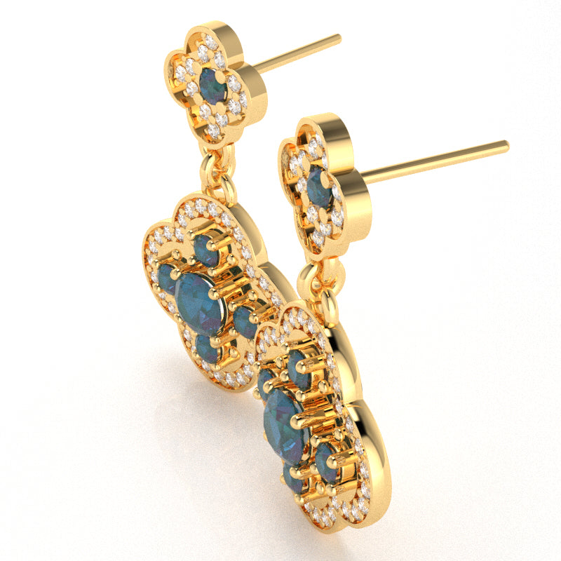 Shamrock Clover Flower Leaf Lab-Created Alexandrite Diamond Earrings In 10k Yellow Gold