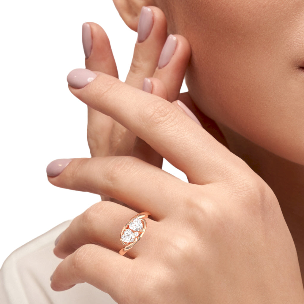 2 Hearts In Love White Topaz Diamond Promise Ring In 10k Rose Gold