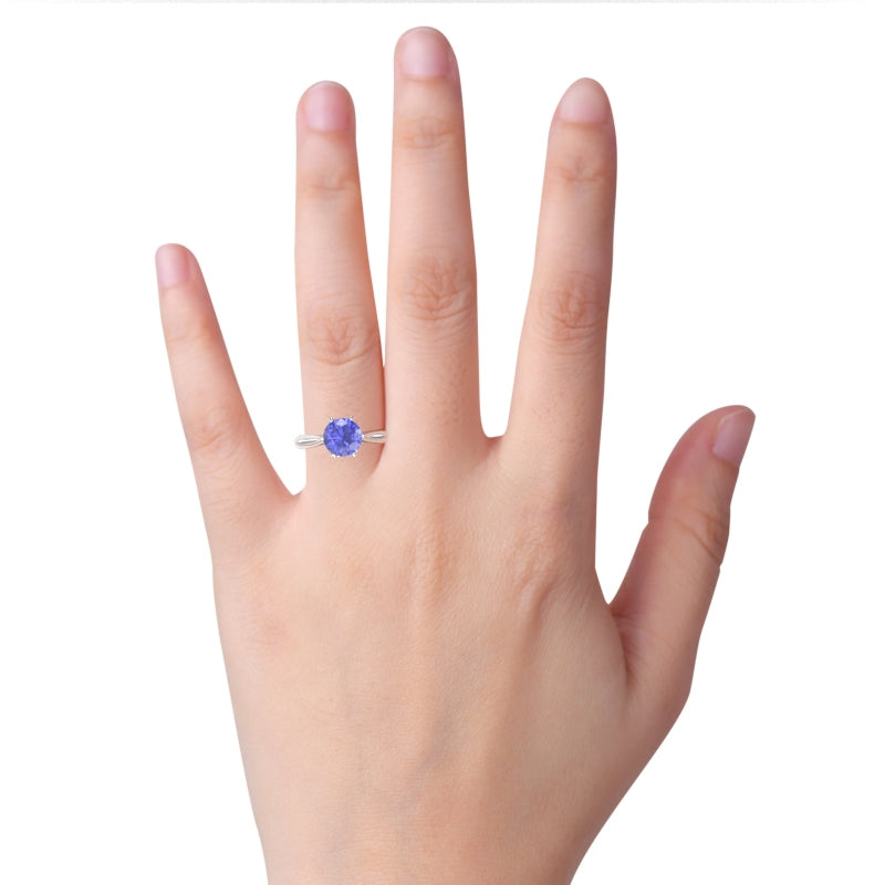 Crown Setting Tanzanite Engagement Ring In 14k White Gold