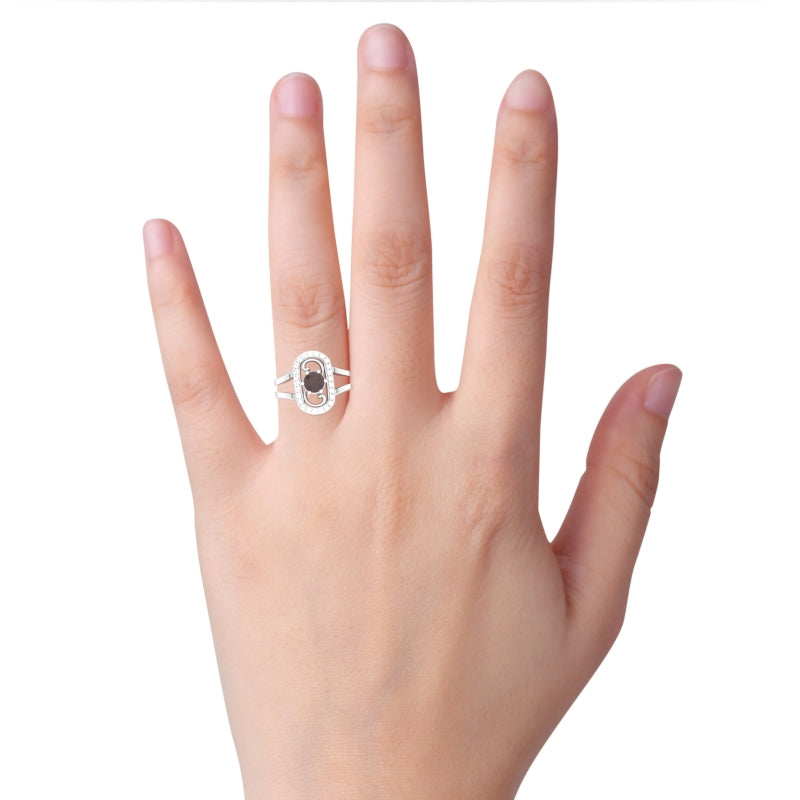 Split Band Garnet Diamond Cocktail Ring In 14k White Gold