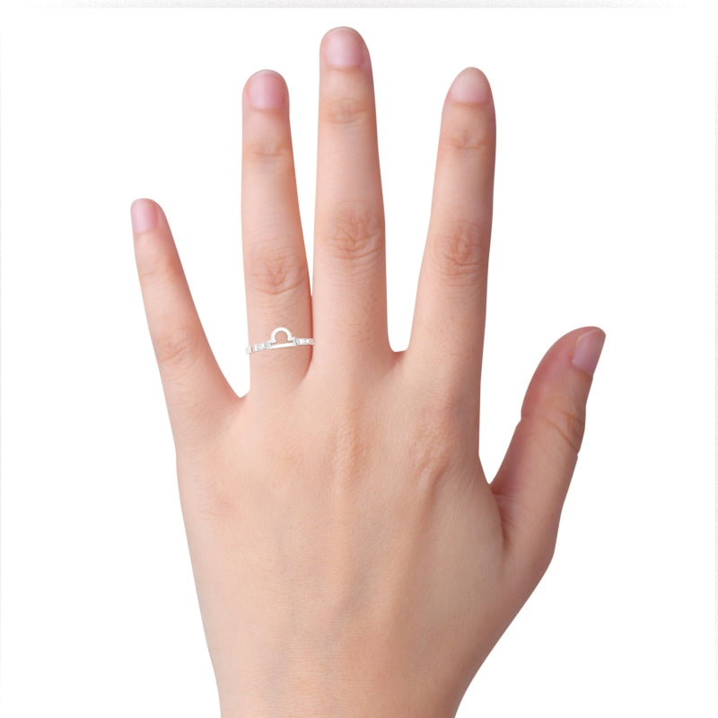 Libra Zodiac Sign Diamond Ring In Solid 10k White Gold