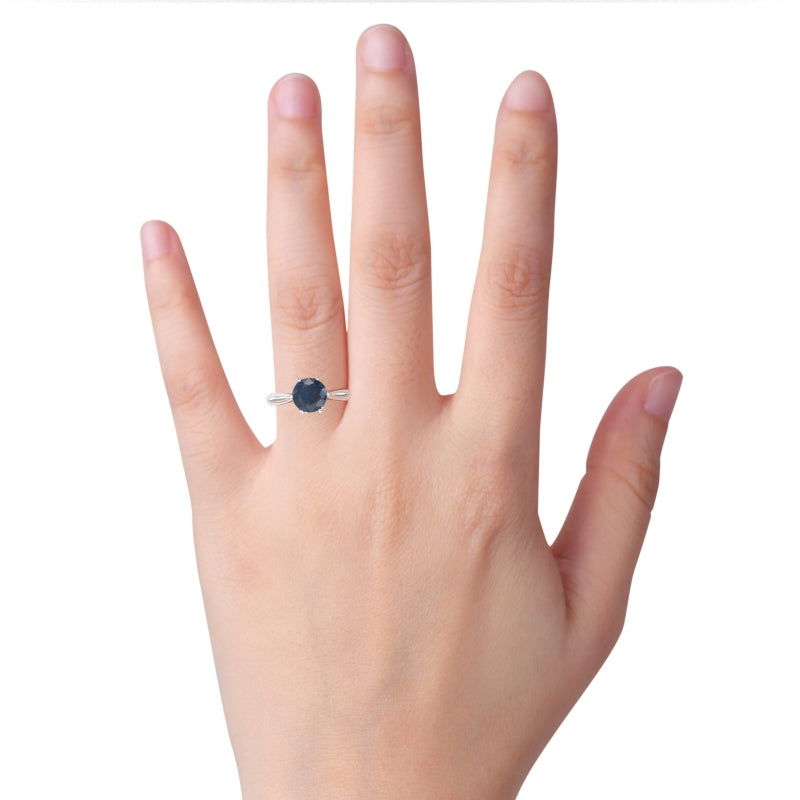 Crown Setting Lab-Created Sapphire Engagement Ring In 14k White Gold