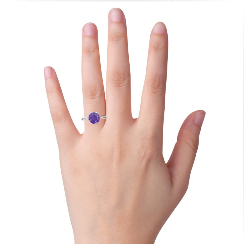 Crown Setting Amethyst Engagement Ring In 14k White Gold