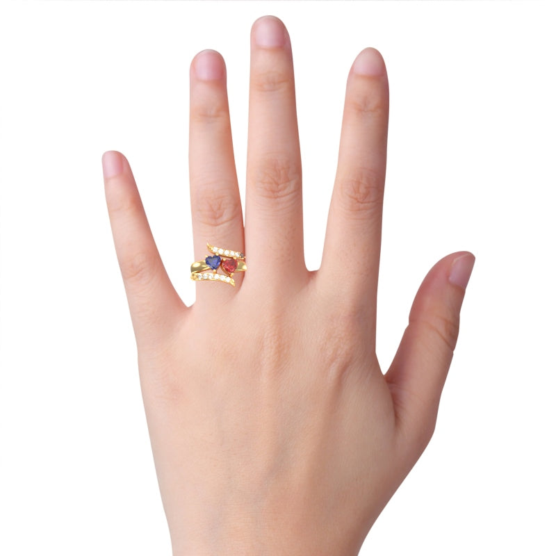 Double Heart Gemstone Diamond Promise Ring In 14k Yellow Gold