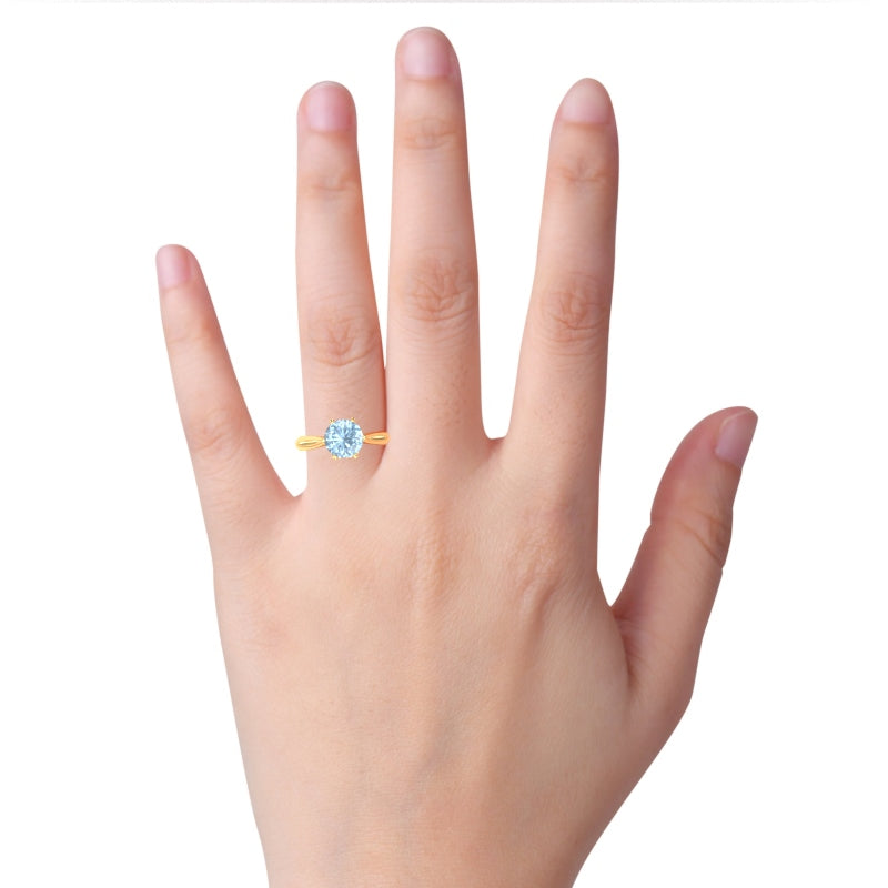 Crown Setting Aquamarine Engagement Ring In 14k Yellow Gold
