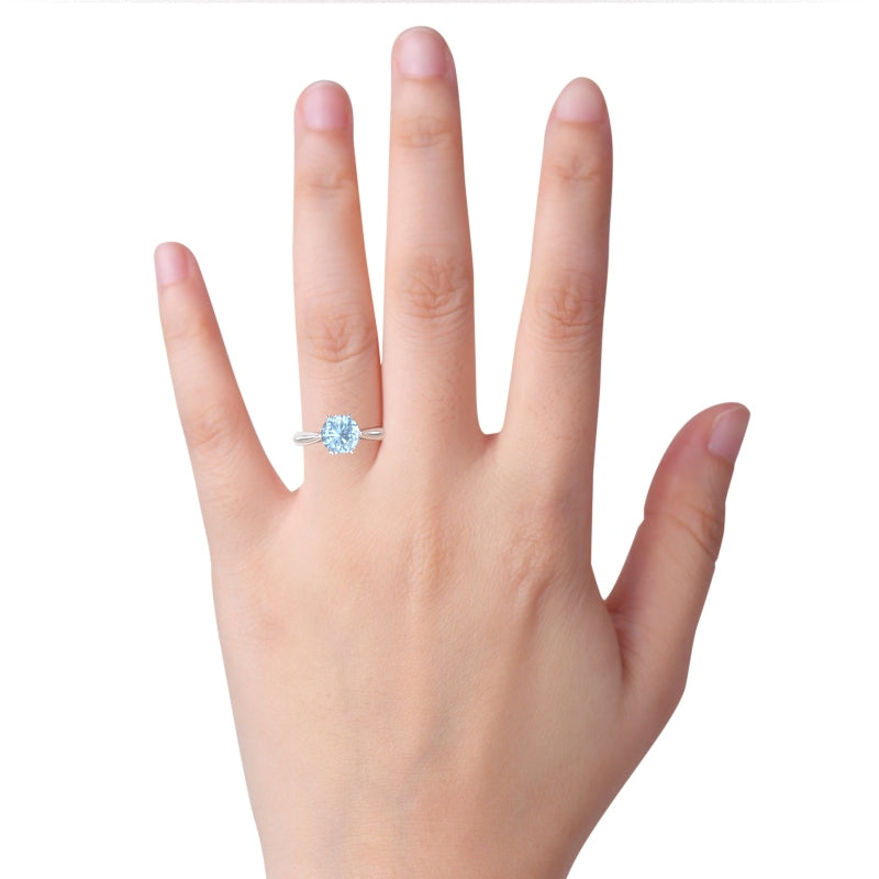 Crown Setting Aquamarine Engagement Ring In 14k White Gold