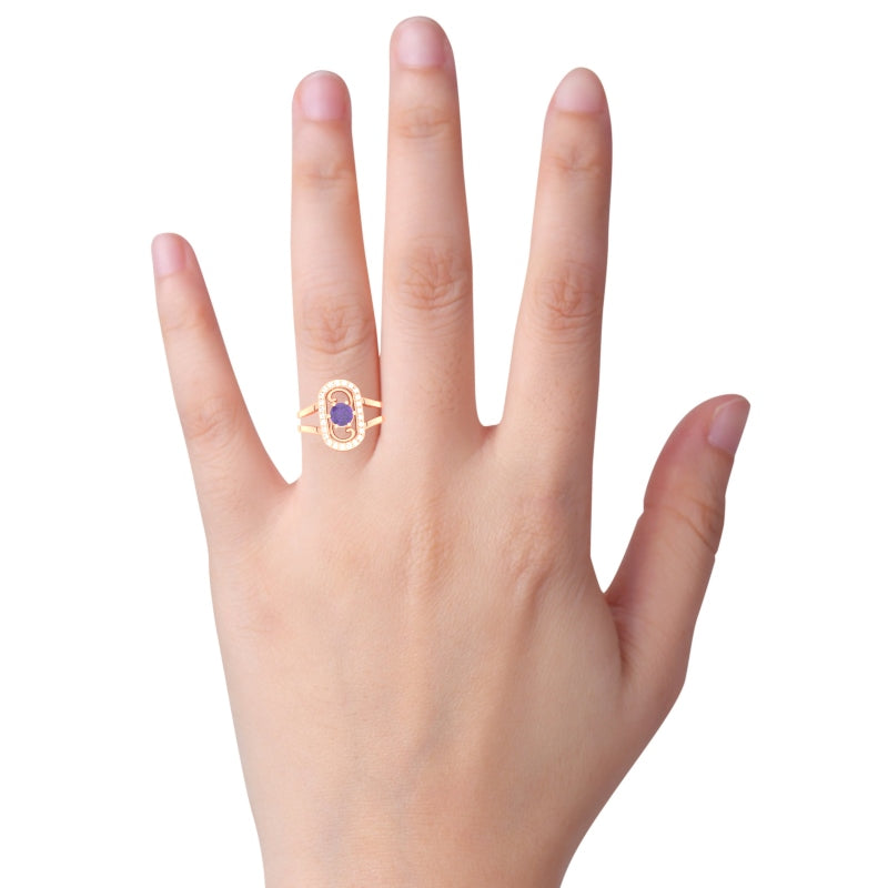 Split Band Amethyst Diamond Cocktail Ring In 14k Rose Gold