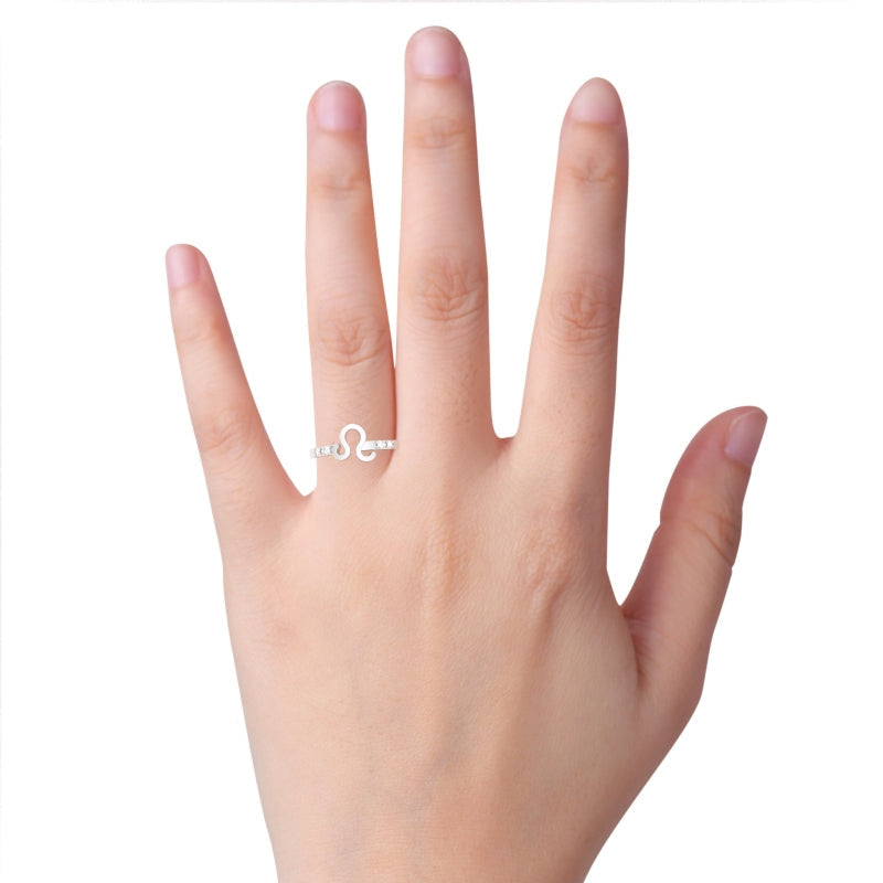 Leo Zodiac Sign Diamond Ring In Solid 10k White Gold