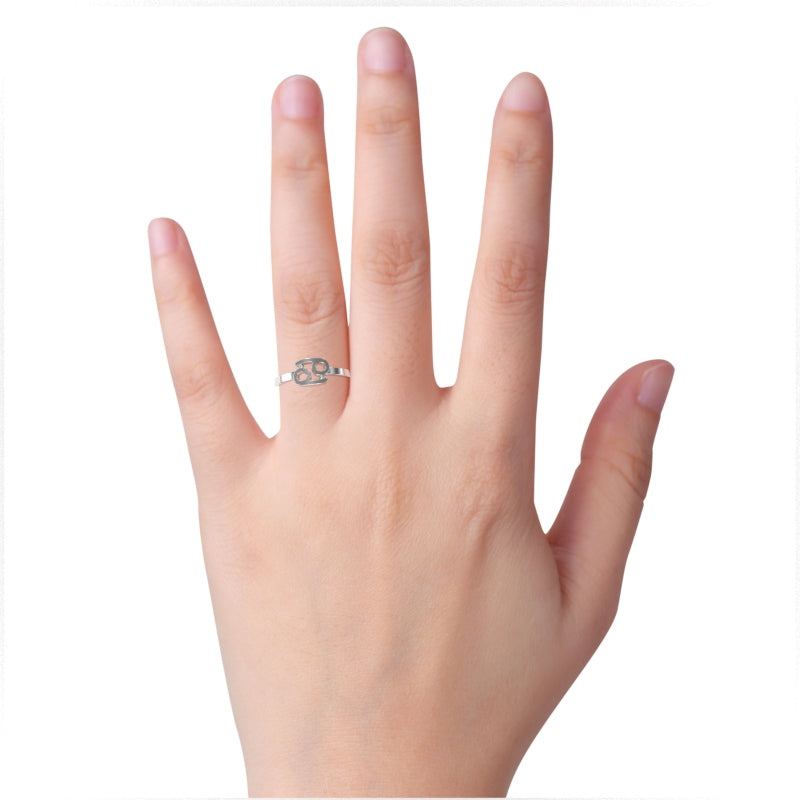 Cancer Zodiac Sign Ring In Solid 10k White Gold