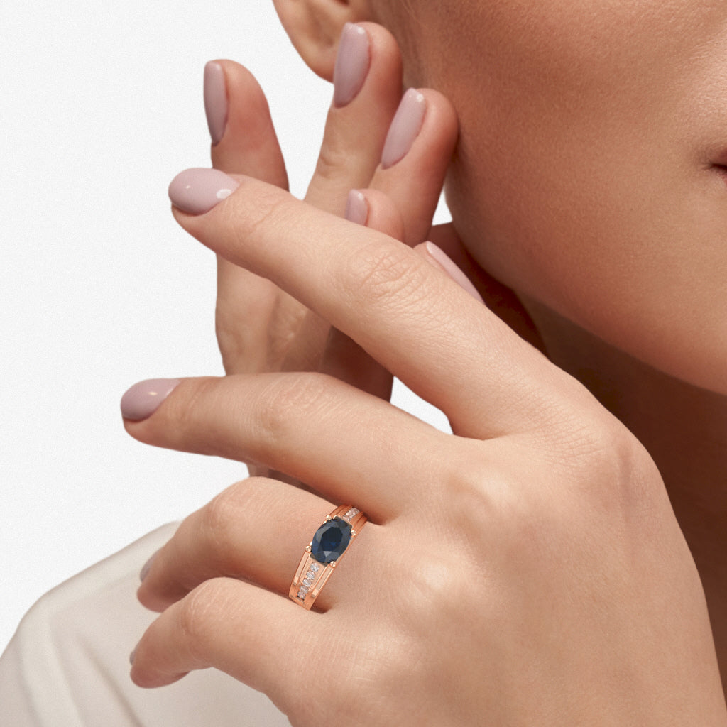 Sapphire Diamond Designer Channel Ring In 10k Rose Gold
