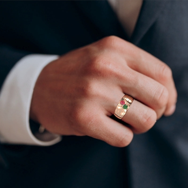 Men's Two Gemstone Birthstone Designer Ring In 14k Rose Gold