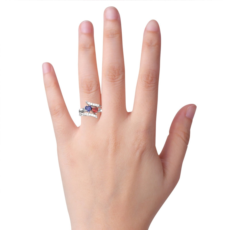 Double Heart Gemstone Diamond Promise Ring In 14k White Gold