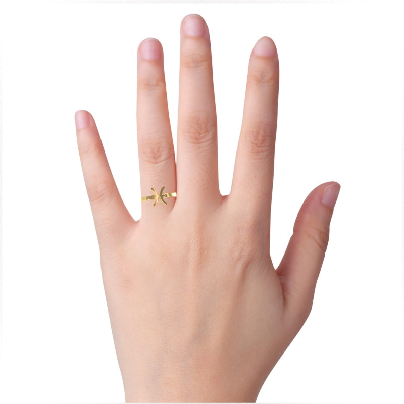 Pisces Zodiac Sign Ring In Solid 10k Yellow Gold